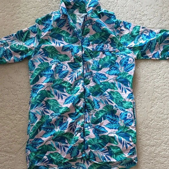 Printfresh Tropical Leaf Pajama Shirt - Blue and Green - Picture 1 of 5
